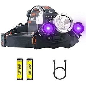 BESTSUN UV Headlamp, Blacklight Headlight with Ultraviolet Light 395-400nm Purple Head Torch for Art, Rock Hounds, Scorpions, Auto Oil HVAC Leaks, Pet Urine Stains(White + UV)