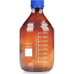 stonylab Amber Glass Graduated Round Media Storage Bottles with GL45 Screw Cap, 2000 ml, 1 Pack