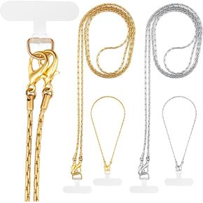 Metal Phone Chain Set Including 2 Crossbody Strap and 2 Cell Wrist Strap Detachable Phone Neck Lanyard for Women Travel Shopping Party Camp