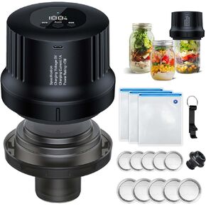 Electric Mason Jars Vacuum Sealer Cordless Auto Stop Vacuum Sealer with Wide & Regular Mouth Lids for Kitchen and Pantry Storage