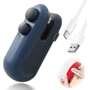 Mini Bag Sealer, 2 in 1 USB-C Rechargeable Heat Sealer and Cutter with Magnet, Portable Handheld Food Storage Resealer Mini for Plastic Snack Bags, Chips, Mylar Bags - Blue