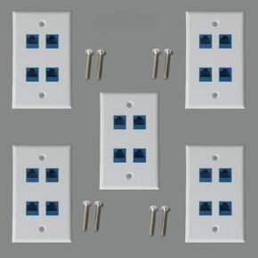5 pieces Cat 6 Ethernet wall panel with 6 ports, Ethernet wall panel female female detachable compatible with Cat7/6/6e/5/5e Ethernet (1 wall panel and 1port)