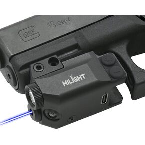 HiLight - Tactical PF10B - 500 Lumens Strobe Flashlight with Path/Stair Illumination Light & Single Blue Laser with Rechargeable USB Battery - Rail Mount Light & Precision Laser Class of IIIA, 5mW