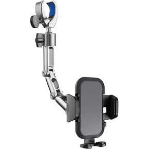 Upgraded Phone Holder for Your Car, Rear View Mirror Phone Holder - Aluminum Alloy Mount Multi-Angle Adjustment Rotatable and Retractable Compatible with 4-7 Inch iPhone and Android Phones (Silver)