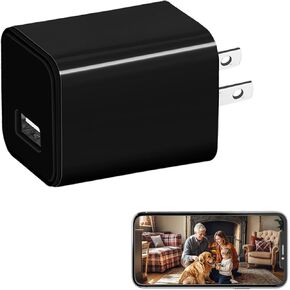 WiFi Smart Camera Charger Full HD 4K USB Charger Camera for Home, Office and Pets Nanny with Motion Detection-Remote View-Wide-Angle 90°-No Audio