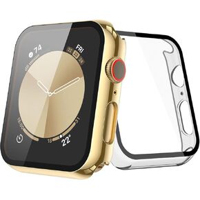 [2 Pack] JULK Gold Case with Tempered Glass Screen Protector for New Apple Watch SE (2024) 40mm, Slim Guard Bumper with HD Glass, Hard PC Cover for iWatch Series SE/6/5/4 40mm(1Gold+1Clear)