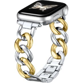 DaQin Gold Band Compatible with Apple Watch Bands for Women 40mm 38mm 41mm 42mm 44mm 45mm 46mm, Metal Chain Link Steel Replacement Accessories Bracelet for iWatch Bands Series 10 9 8 7 6 5 4 3 2 1 SE
