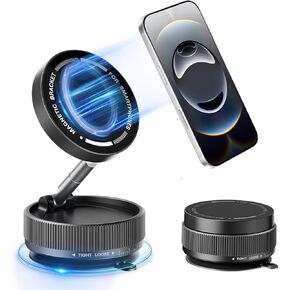 Vacuum Magnetic Phone Holder for Car/MagSafe,360° Adjustable Suction Cup Phone Mount, Foldable & Portable Magnetic Phone Stand for All Smartphones & All Car Models & Home/Office/Gym/Bathroom Mirror