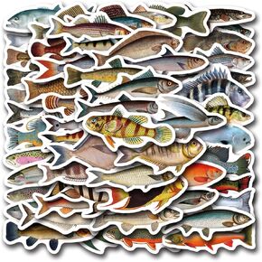 Funny Fish Stickers for Water Bottle, 55pcs Deep-Sea Fish Stickers for Adult Teen Travel Case, Go Fishing Stickers for Laptop, Guitar, Skateboard, Phone, Computer, Bike