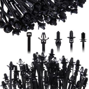 300 Pcs Universal Push Mount Cable Zip Ties Assorted Sizes Ties Compatible with Cars Boat Trailer Utv Nylon Self Locking Cable Strap for Engine Wire Harness Restraint Ties(Black)