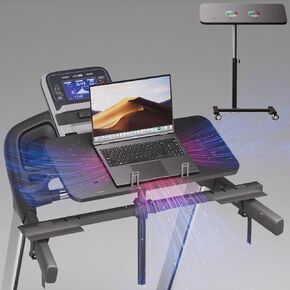 Multifunctional Wooden Laptop Treadmill Desk with 2 Cooling Fan.Rolling Laptop Workstation Stand Cart Desk for Laptops,Books,Tablets,Made for Sofa,Treadmill,car,Bed,Chair(Hospital and Home Use)