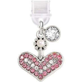ELISE & FONDA TP503 Type-C Charging Port Anti Dust Plug Crystal Love Heart Cell Phone Charm for iPhone 15/16/Samsung/OnePlus/Xiaomi/oppo Android Phones (Pink)