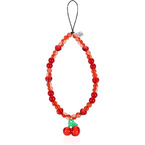 Phone Charm Strap Beaded Mobile Phone Charm Universal Cell Phone Lanyard Cute Cherry Wrist Strap Beaded Phone Chain Phone Case Accessories for Women Girls Camera Pendants Decor