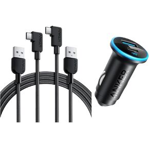 Anker USB C Cable Right Angle, 2-Pack 6 ft USB-A to 90 Degree USB-C Braided Charging Cord, Durable Type C Cable&USB C Car Charger Adapter, Anker 52.5W Cigarette Lighter USB Charger, 323 Anker Car Char
