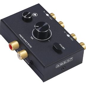 RCA 3.5mm Port 1 in 2 Out / 2 in 1 Out Bi-Directional Audio Switcher, 2-Way Stereo L/R Sound Channel Speaker Headphone Audio Switch Selector Splitter Box