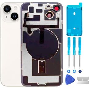 الأصل المتوافق مع استبدال الزجاج الخلفي iPhone 14 وكابل اللوحة والمرنة وجميع الأجزاء ، إطار الكاميرا المثبت مسبقًا لأدوات الإصلاح iPhone14 + (Starlight)