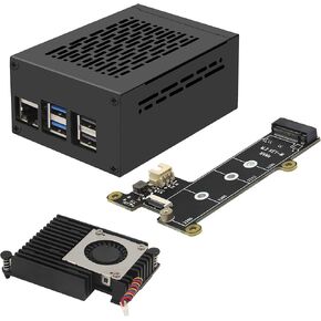 Geekworm X1001 PCIe to M.2 HAT Key-M NVMe SSD PIP Peripheral Board+ P579 Metal Case+Active Cooler H505 for Raspberry Pi 5