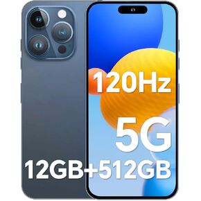 G15 Pro Max Unlocked Cell Phone, 12+512GB Smartphone,Snapdragon888,6.8“ FHD Screen，48+108MP Camera,Large Battery 6800mAh, Dual SIM,Face ID/Fingerprint Lock/Android 13 (Light Blue)