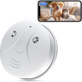 Wireless WiFi Smart Camera Smoke Detector 1080P Video Indoor Nanny Camera for Pets Home Security Wall Mount Night Vision, Loop Filming, Motion Detection, Live Viewing, Android iOS Free App, No Sound