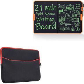 BoxWave Case Compatible with Tugau Dual Screen Writing Tablet (21 in) - SoftSuit with Pocket, Soft Pouch Neoprene Cover Sleeve Zipper Pocket - Jet Black with Red Trim