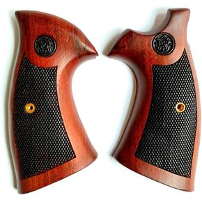 BMPL Hardwood K/L Frame Round Butt Open Back Handgun Grips Revolver Finger Groove Checkered MP Handmade Handcraft Deluxe Checkered Black #KR0897