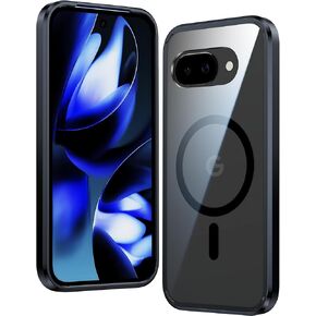 FNTCASE for Google Pixel 9a Case: Magnetic Military Grade Drop Protection Anti Yellowing Cell Phone Cover - Rugged Shockproof Protective Bumper Transparent Cases(Black)