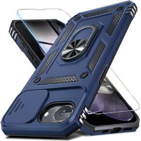 Janmitta for iPhone 16e Case Built in Slide Camera Lens Cover+Screen Protector,Heavy Duty Shockproof Full Body Phone Cover with Finger Ring Holder Kickstand,2025 Purple