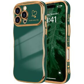 LCHULLE for iPhone 14 Pro Max Case for Women Girls, Cute Wave Frame Curly Shape with Love Heart Raised Camera Protection Cover Luxury Plating Shockproof Phone Case for iPhone 14 Pro Max, Dark Purple