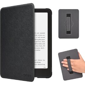 THRAU Case with Hand Strap for 7" Kindle Paperwhite 12th Gen, Paperwhite Signature Edition, or Kindle Colorsoft Signature Edition (2024), PC Hard Shell with PU Leather, Auto Sleep/Wake – Black