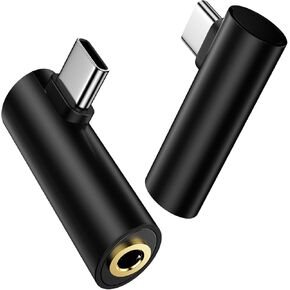 S25 Ultra USB C to 3.5mm Samsung Audio Adapter for Galaxy S25+/S25/S24 Ultra FE/S23,A36 A56 A16 A35,Z Fold/Z Flip,Pixel 9a/9/8/7, 2Pack Right Angle Type C to Aux Headphone Jack Adapter DAC HiFi Dongle
