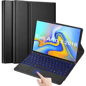 Backlit Touchpad Keyboard Case for Galaxy Tab A 10.5 (SM-T590 / T595 / T597), Magnetically Detachable Bluetooth Keyboard with PU Leather Stand Cover for Galaxy Tab A 10.5 (2018 Release), Black