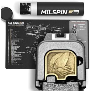 Milspin CNC Milled 3D Left Facing Knockers Slide Back Plate for Glock Gen 1-5, Models G43,G43X,G48 & Glock Cleaning Mat Bundle