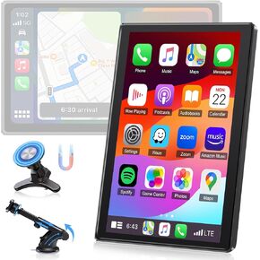Wireless Apple Carplay Screen for Car 7" Portable Android Auto Car Stereo with Magnetic Mount, Portrait & Landscape Screen, Car Audio Receivers with Super Mirror Link,OTA,GPS Navigation,Voice Control