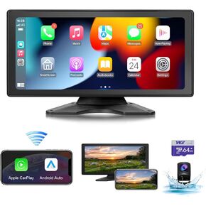 Portable Apple CarPlay & Android Auto with 1080P Backup Camera, 10.36-Inch HD IPS Touch Screen CarPlay for Car, Plug-in Dash Mount with Bluetooth/Mirror Link/Navigation