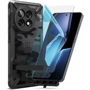 حالة Ringke Fusion-X متوافقة مع OnePlus 13R [Camo Black] + الزجاج المقسّر المتوافق مع OnePlus 13R [2 Pack]