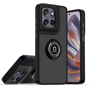 QUIETIP Case Compatible with Motorola Edge 50 Neo & Moto S50 with Screen Protector,TPU + Hard PC Magnetic Ring Car Mount Stand Cover,Black