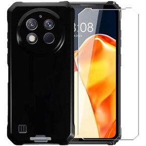 Case for Oukitel WP28S + Glass Screen Protector Tempered Film - Transparent Silicone Soft Flexible Bumper Shockproof TPU Protective Cover Shell for Oukitel WP28S (Black)
