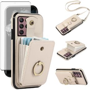 Asuwish Phone Case for Samsung Galaxy S22 Ultra 5G Wallet Cell Cover with Screen Protector Crossbody Strap Ring Stand RFID Credit Card Holder S22ultra 22S S 22 S22ultra5g 6.8 Women Girls Purple in Kuwait