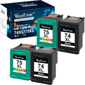 Valuetoner Remanufactured Ink Cartridge Replacement for HP 74XL & 75XL High Yield CB336WN CB338WN for Deskjet D4260 D4280 D4360 Printer (2 Black, 2 Tri-Color) 4 Pack