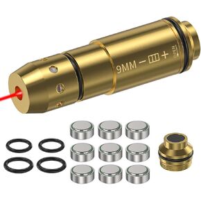 9mm Laser Training Cartridge for Dry Fire Training System Laser Bullet with Rubber Snap Cap,O-Rings Batteries for Shooting Practice (Gold)