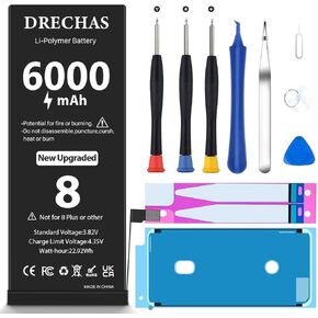 Battery for iPhone 8 (6000mAh), High Capacity New 0 Cycle Li-Polymer Replacement Battery for iPhone 8 Models A1863, A1905, A1906 with Complete Professional Repair Tool Kit