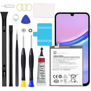 بطارية Galaxy A15 5G ، 2025 بطارية جديدة تم ترقيتها لـ Samsung Galaxy A15 5G ، SM-A156B SM-A156B/DS SM-A156P SM-A156P/DS SM-A156U1/DS مع مجموعة أدوات الإصلاح الكاملة إزالة الإزالة بالكامل