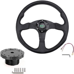 RASTP Racing Steering Wheel 13.8"/350mm with Sim Racing Gaming Steering Wheel Adapter Fit for Thrustmaster T500 / T300 / TS-PC,TS-XW (Black-Black)