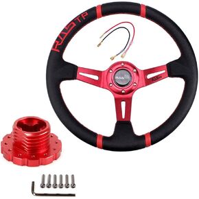 RASTP 13.58"/345mm Racing Steering Wheel with Sim Racing Gaming Steering Wheel Adapter Fit for Thrustmaster T500 / T300 / TS-PC,TS-XW (Red-Red)