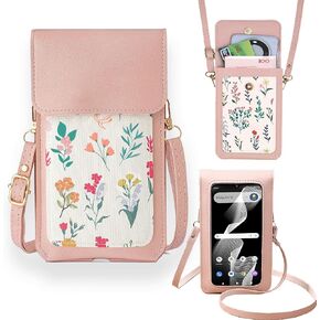 Touch Screen Phone Bag Crossbody Cellphone Case for Cloud Mobile Stratus C8, Cloud Stratus C8 Case Cash Slots Handbag Purse Girly PU Leather Wallet Crossbody Lanyard with Shoulder Strap -Pink