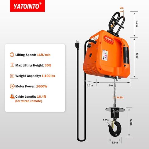 PRO Electric Hoist, 1600W 1,100lb Electric Winch with Single/Double Hooks, Dual Wireless Remote & Cable Remote, 110V/120V, 30ft Lifting Height for Garage, Warehouse, Factory, and Farm in Saudi Arabia