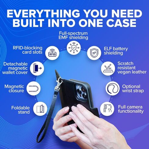 DefenderShield EMF Phone Case Blocker Compatible with iPhone 16 Pro - Full-Spectrum Anti Radiation Cell Phone Case to Reduce Wireless Signals & Battery Emissions - iPhone EMF Blocker (Black) in Saudi Arabia