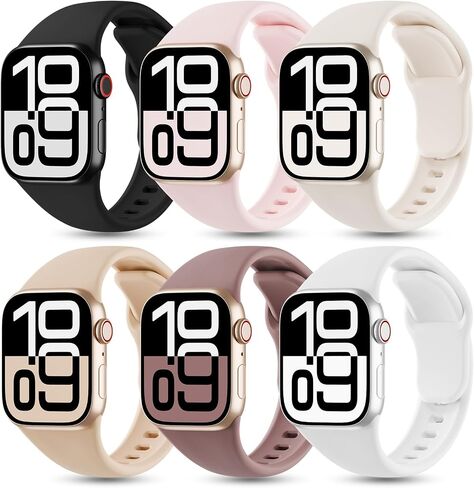 6 حزمة أشرطة السيليكون متوافقة مع Apple Watch Band 42mm 41mm 40mm 38mm 46mm 45mm 44mm 49mm النساء الرجال ، حزام معصم ناعم للرياضة لسلسلة Iwatch Series 10 9 8 7 5 4 3 2 1 SE in Kuwait