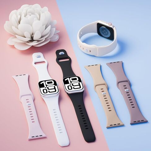 6 حزمة أشرطة السيليكون متوافقة مع Apple Watch Band 42mm 41mm 40mm 38mm 46mm 45mm 44mm 49mm النساء الرجال ، حزام معصم ناعم للرياضة لسلسلة Iwatch Series 10 9 8 7 5 4 3 2 1 SE in Kuwait