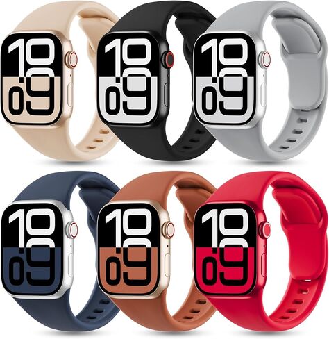 6 حزمة أشرطة السيليكون متوافقة مع Apple Watch Band 42mm 41mm 40mm 38mm 46mm 45mm 44mm 49mm النساء الرجال ، حزام معصم ناعم للرياضة لسلسلة Iwatch Series 10 9 8 7 5 4 3 2 1 SE in Kuwait